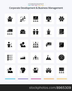 Creative Corporate Development And Business Management 25 Glyph Solid Black icon pack  Such As solution. group. advancement. brainstorming. staff