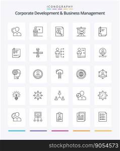 Creative Corporate Development And Business Management 25 OutLine icon pack  Such As cv. clipboard. business. application. speaker