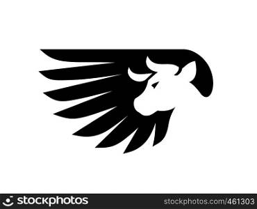 creative cow wing logo vector illustration, Winged cow ancient emblems elements