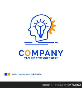 creative, creativity, head, idea, thinking Blue Yellow Business Logo template. Creative Design Template Place for Tagline.