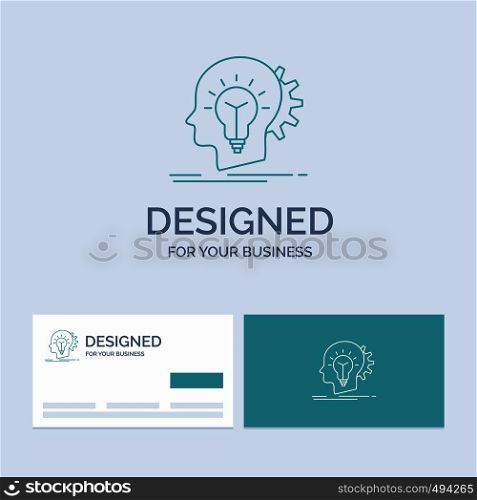 creative, creativity, head, idea, thinking Business Logo Line Icon Symbol for your business. Turquoise Business Cards with Brand logo template. Vector EPS10 Abstract Template background