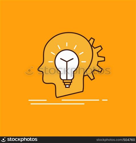 creative, creativity, head, idea, thinking Flat Line Filled Icon. Beautiful Logo button over yellow background for UI and UX, website or mobile application. Vector EPS10 Abstract Template background