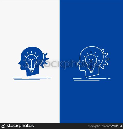 creative, creativity, head, idea, thinking Line and Glyph web Button in Blue color Vertical Banner for UI and UX, website or mobile application