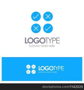 Creative, Cross, Design, Tick Blue Solid Logo with place for tagline
