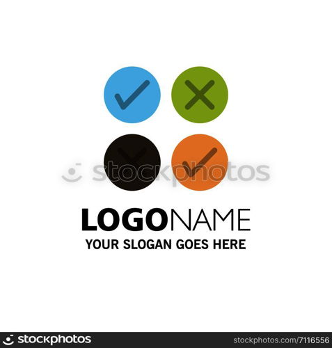 Creative, Cross, Design, Tick Business Logo Template. Flat Color