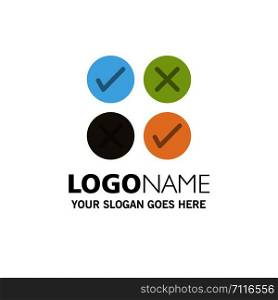 Creative, Cross, Design, Tick Business Logo Template. Flat Color