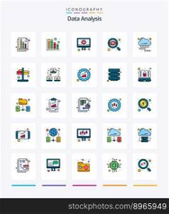 Creative Data Analysis 25 Line FIlled icon pack  Such As cloud coding. report. develop. monitoring. business
