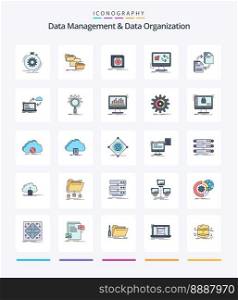 Creative Data Management And Data Organization 25 Line FIlled icon pack  Such As application. update. move. server. message