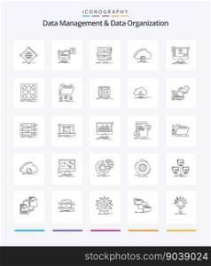 Creative Data Management And Data Organization 25 OutLine icon pack  Such As document. cloud. cv. data. rack