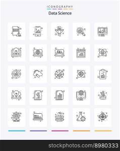 Creative Data Science 25 OutLine icon pack  Such As search. graph. smartphone. analysis. filter