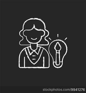 Creative department chalk white icon on black background. Generating ideas. Creating brand image for company. Art direction and copywriting. Artist, writer. Isolated vector chalkboard illustration. Creative department chalk white icon on black background