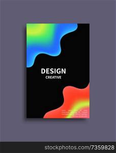 Creative design brochure mockup blurred red and blue spots on black, realistic layout banner identity stylish page cover isolated on grey background. Creative Design Brochure Mockup Blurred Red Blue