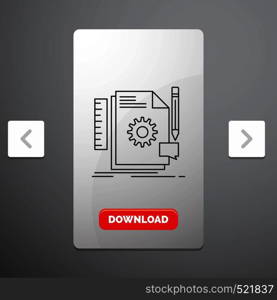 Creative, design, develop, feedback, support Line Icon in Carousal Pagination Slider Design & Red Download Button. Vector EPS10 Abstract Template background