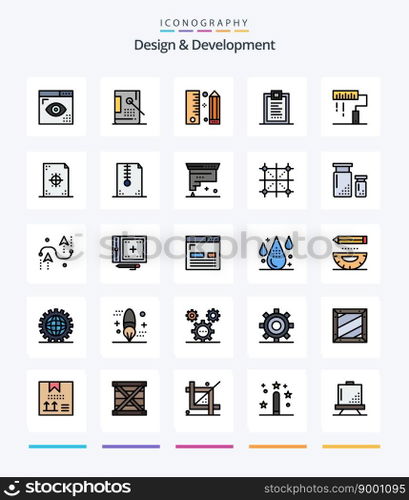 Creative Design   Development 25 Line FIlled icon pack  Such As delivery. coding. development. programing. development