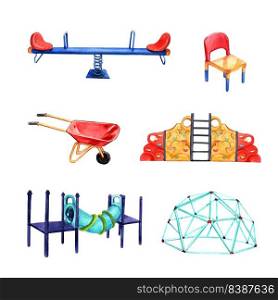 Creative design isolated watercolor playground illustration on white background.
