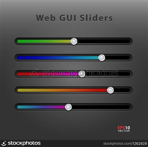 Creative design of dynamic web interface sliders easily to be recolored and manipulated. Web, application GUI sliders