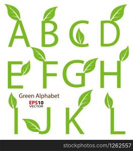 Creative design of eco-related decorative alphabet for multipurpose use. Green decorative eco-alphabet