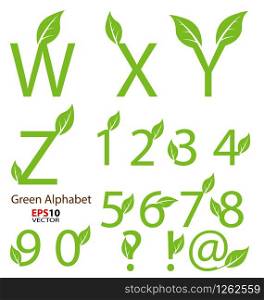 Creative design of eco-related decorative alphabet for multipurpose use. Green decorative eco-alphabet