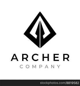Creative design of silhouette archer logo. Vintage hipster arrowhead, arrow and bow. Arrow for hunting.