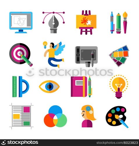 Creative Designer Icons Set. Creative designer icons set with idea and painting symbols flat isolated vector illustration