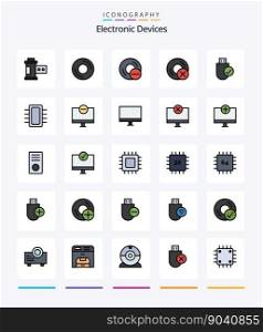 Creative Devices 25 Line FIlled icon pack  Such As gadget. computers. hardware. board. hardware
