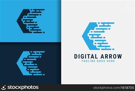 Creative Digital Arrow Logo Design with Blue Arrow and Simple Minimalist Digital Lines Combination Concept.