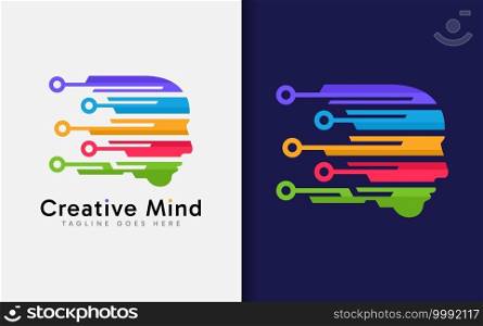 Creative Digital Mind Logo Design. Abstract Tech Futuristic People Head with fun Colorful Concept Design.