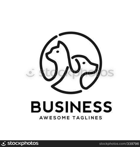 creative dog and cat pet care outline line art logo vector icon