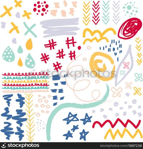Creative doodle art seamless pattern with different shapes and textures
