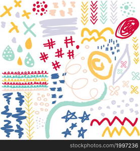 Creative doodle art seamless pattern with different shapes and textures