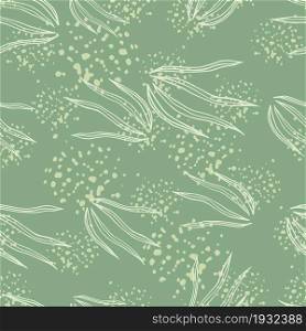 Creative doodle grasss seamless pattern on splash background. Nature organic botanical wallpaper. Design for fabric, textile print, wrapping, cover. Simple vector illustration.. Creative doodle grasss seamless pattern on splash background.