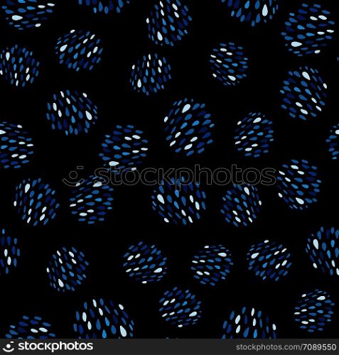 Creative dots seamless pattern on black background. Abstract circle shapes wallpaper. Design for fabric, textile print, wrapping paper, children textile. Vector illustration. hand drawn dots seamless pattern Abstract circle shapes