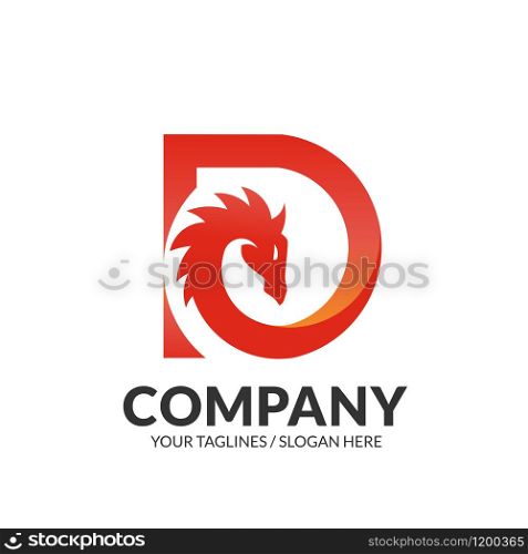 creative dragon with initial letter d logo concept