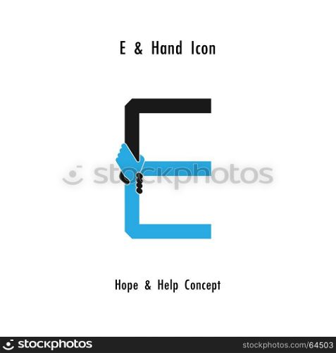 Creative E- alphabet icon abstract and hands icon design vector template.Business offer,partnership,hope,support or help concept.Corporate business and industrial logotype symbol.Vector illustration