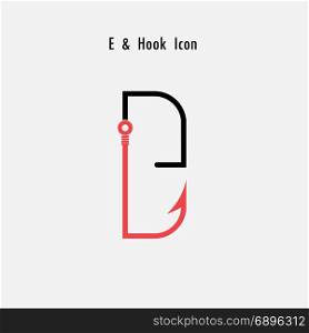 Creative E- Letter icon abstract and hook icon design vector template.Fishing hook icon.Alphabet icon.Vector illustration