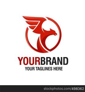 creative eagle wings with circle red color logo vector concept