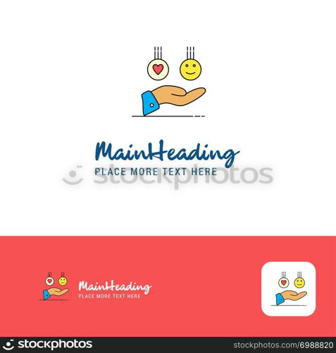 Creative Emoji in hands Logo Design. Flat color Logo place for Tagline. Vector Illustration