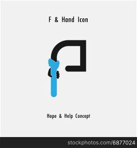 Creative F- alphabet icon abstract and hands icon design vector template.Business offer,partnership,hope,support or help concept.Corporate business and industrial logotype symbol.Vector illustration