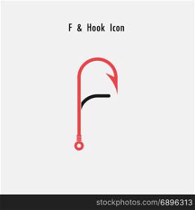 Creative F- Letter icon abstract and hook icon design vector template.Fishing hook icon.Alphabet icon.Vector illustration