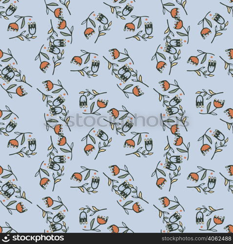 Creative flower seamless pattern. Folk floral wallpaper. Creative plants endless wallpaper. Abstract ditsy print. Design for fabric, textile print, wrapping, cover, card. Vector illustration. Creative flower seamless pattern. Folk floral wallpaper.