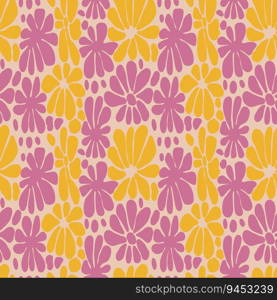 Creative flowers seamless pattern. Retro groovy floral background. Abstract stylized botanical wallpaper. Design for fabric, textile print, wrapping paper, fashion, interior, cover, illustration. Creative flowers seamless pattern. Retro groovy floral background. Abstract stylized botanical wallpaper.