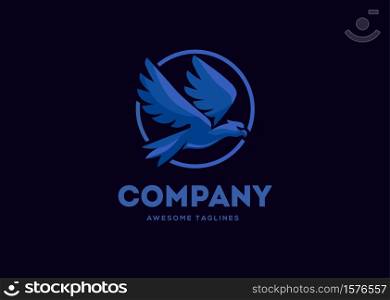creative flying eagle blue color with circle logo vector illustration