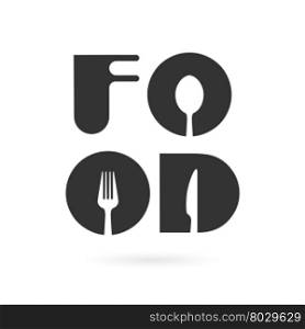 Creative food word logo elements design with spoon,knife and fork.Fast food logo,Food and drink concept.Vector illustration