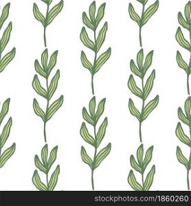Creative forest branch with leaves seamless pattern isolated on white background. Abstract foliage backdrop. Nature wallpaper. For fabric design, textile print, wrapping, cover. Vector illustration.. Creative forest branch with leaves seamless pattern isolated on white background.