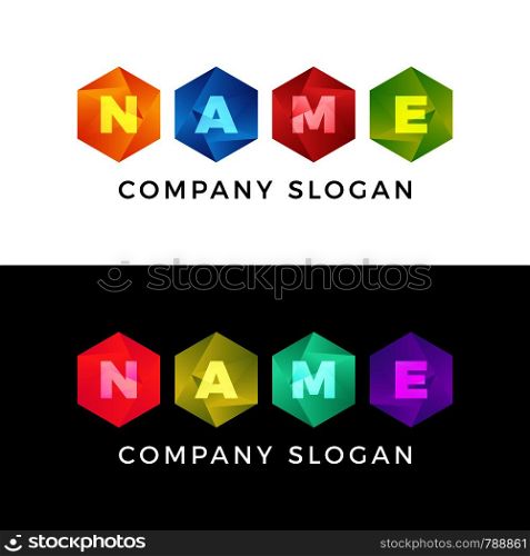 Creative four Hexagon honeycomb comet logo bright, multicolor entertainment with place for text.