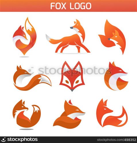 creative fox Animal Modern Simple Design Concept logo set, fox Animal Face Modern Simple Design Concept