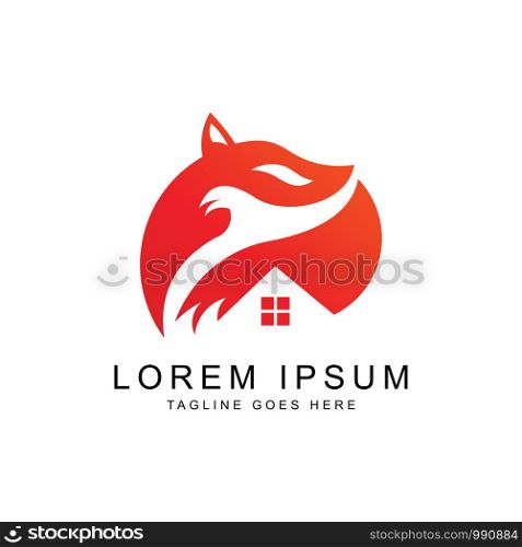 creative fox with home logo design template