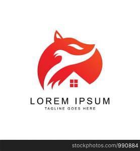 creative fox with home logo design template