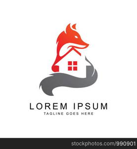 creative fox with home logo design template