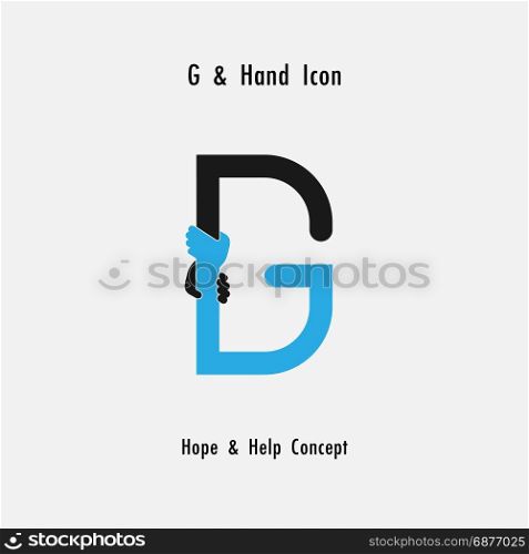 Creative G- alphabet icon abstract and hands icon design vector template.Business offer,partnership,hope,support or help concept.Corporate business and industrial logotype symbol.Vector illustration